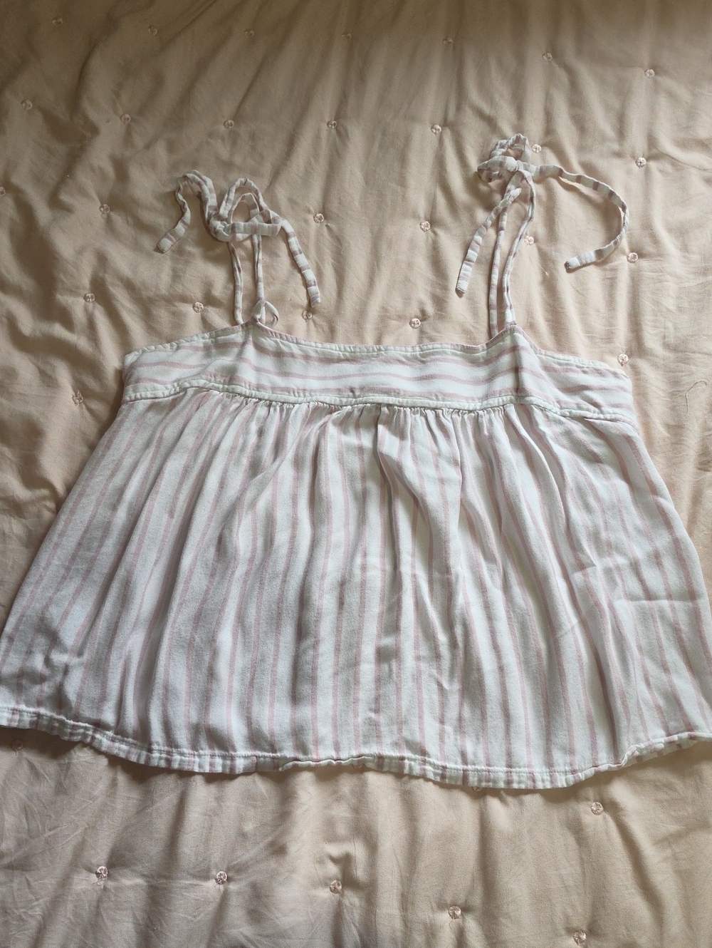 LOFT White and Pink Striped Tie-Shoulder Cami Top